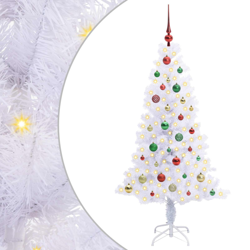 Produktbild för Konstgjord julgran med 150 LED-lampor Vit 150 cm PVC och Stål
