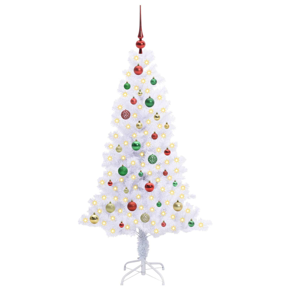 Produktbild för Konstgjord julgran med 150 LED-lampor Vit 150 cm PVC och Stål