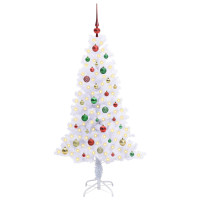 Produktbild för Konstgjord julgran med 150 LED-lampor Vit 150 cm PVC och Stål