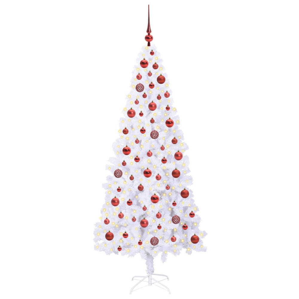 Produktbild för Konstgjord julgran med 300 LED-lampor Vit 180 cm PVC och stål