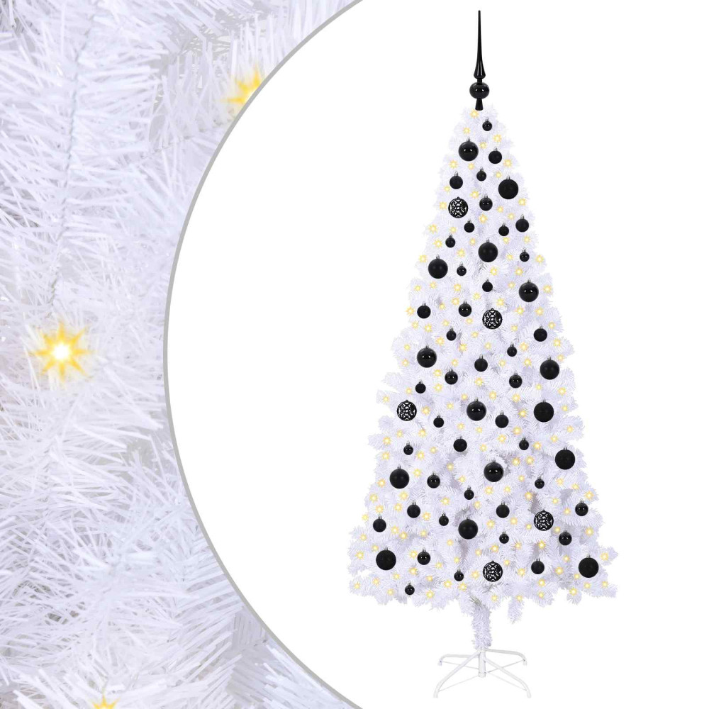 Produktbild för Konstgjord julgran med 300 LED-lampor Vit 180 cm PVC och stål