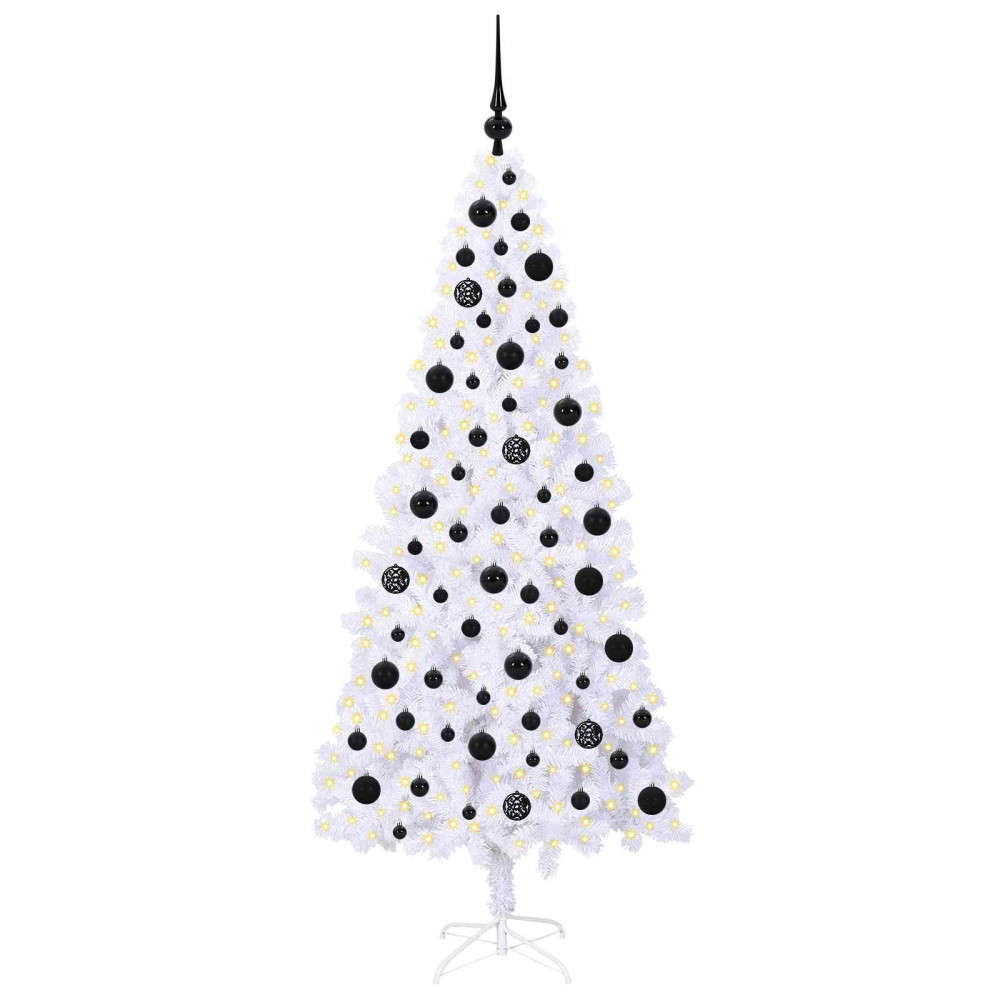 Produktbild för Konstgjord julgran med 300 LED-lampor Vit 180 cm PVC och stål