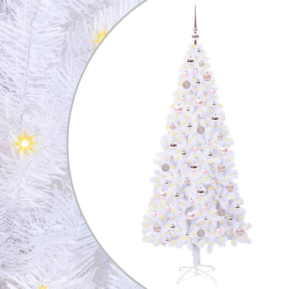 Produktbild för Konstgjord julgran med 300 LED-lampor Vit 180 cm PVC och stål