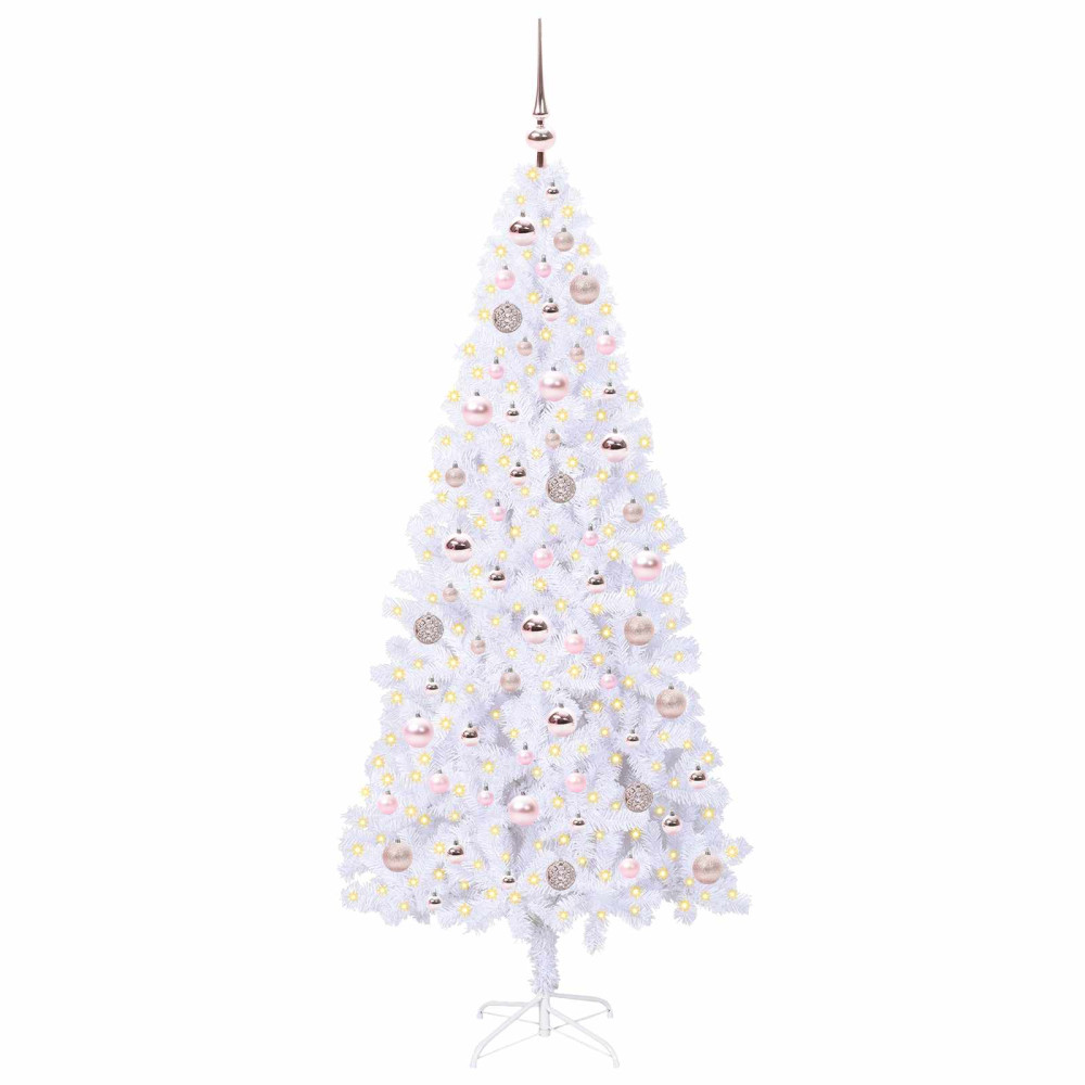 Produktbild för Konstgjord julgran med 300 LED-lampor Vit 180 cm PVC och stål