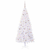 Produktbild för Konstgjord julgran med 300 LED-lampor Vit 180 cm PVC och stål