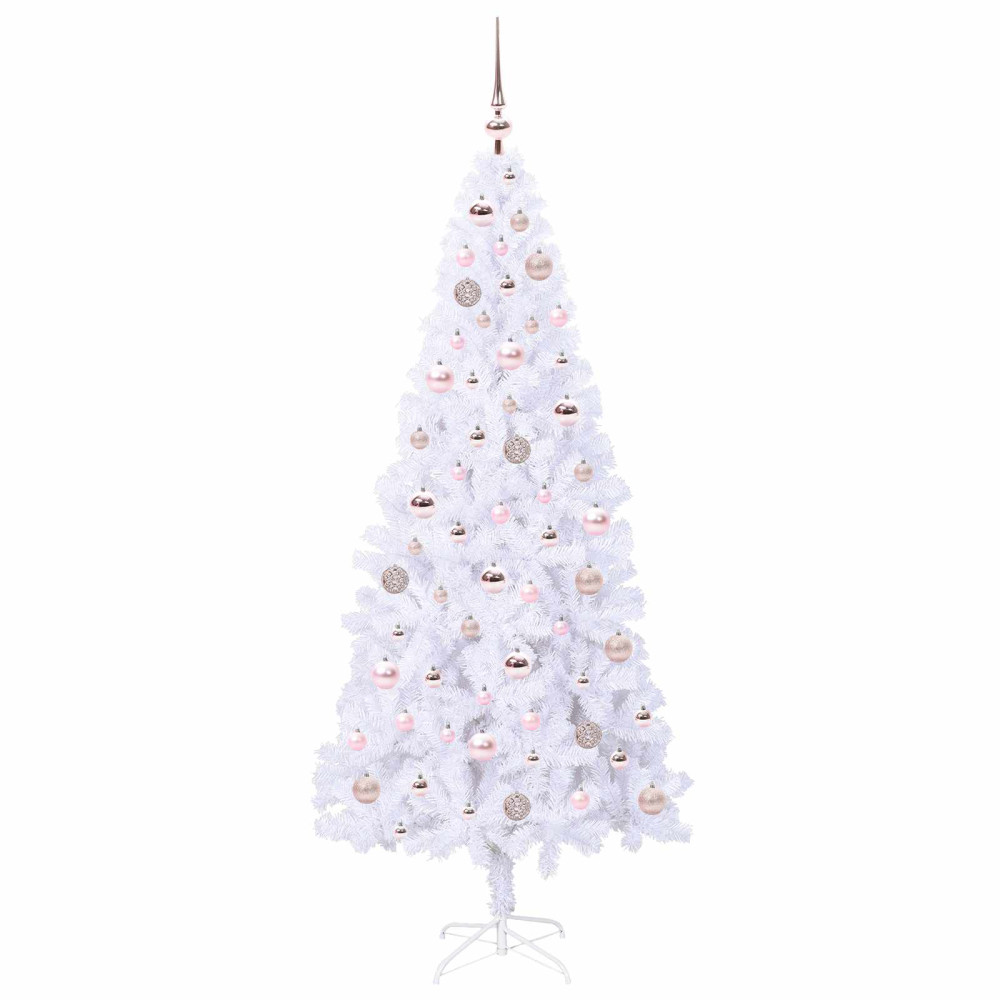 Produktbild för Konstgjord julgran med 300 LED-lampor Vit 180 cm PVC och stål