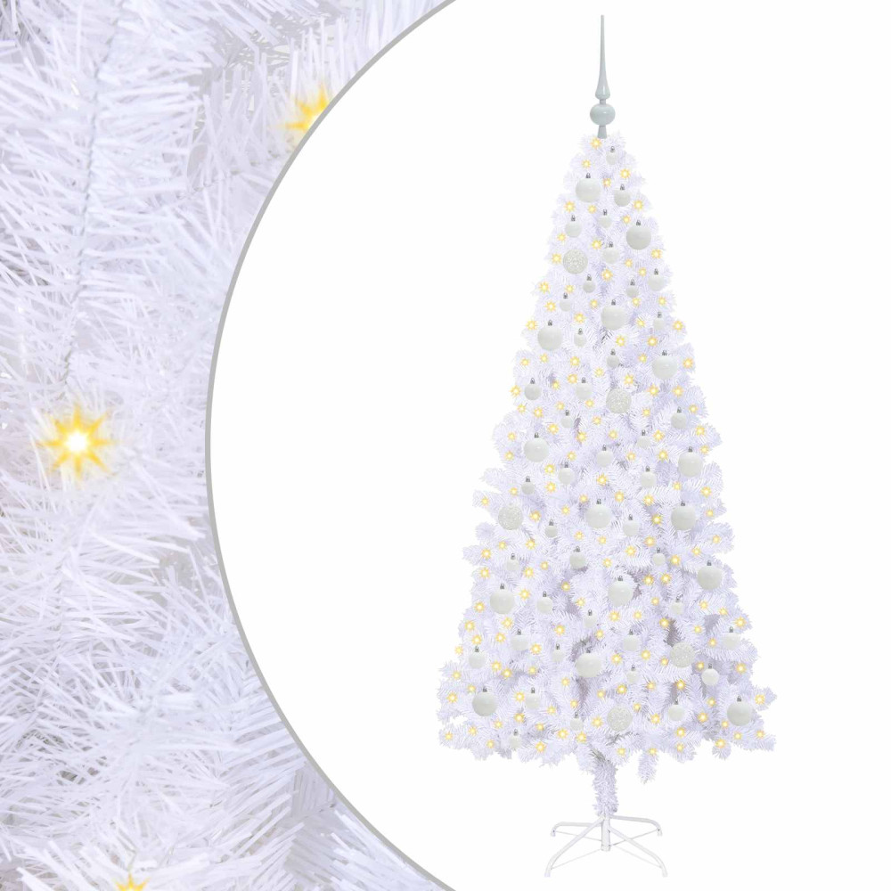 Produktbild för Konstgjord julgran med 300 LED-lampor Vit 180 cm PVC och stål