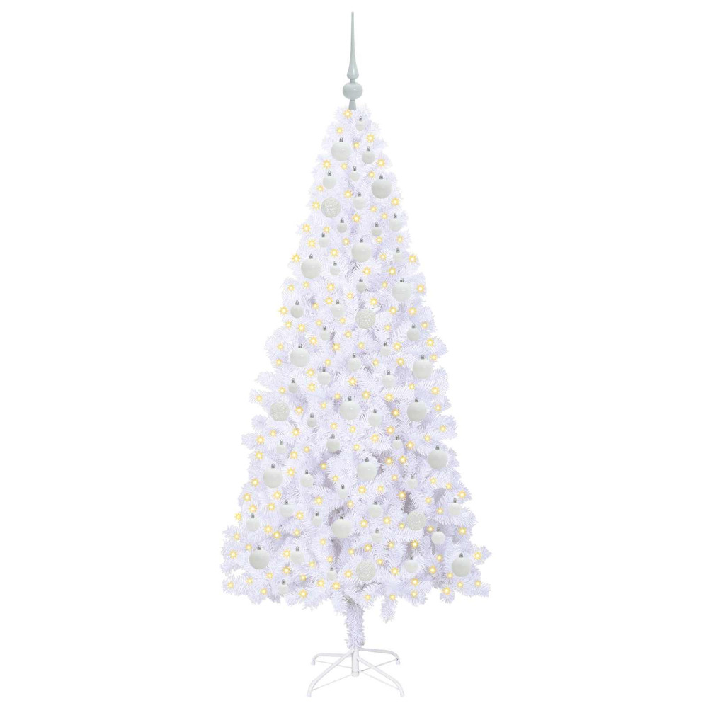 Produktbild för Konstgjord julgran med 300 LED-lampor Vit 180 cm PVC och stål