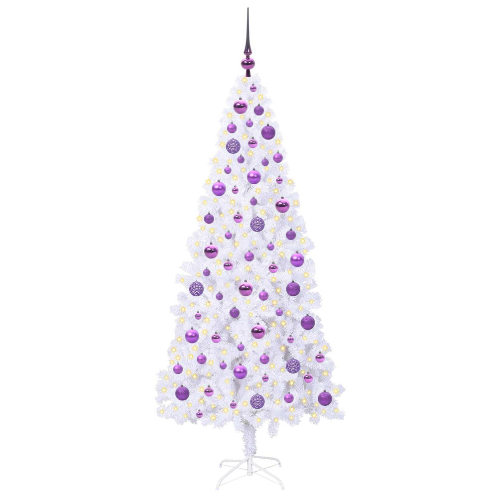 Produktbild för Konstgjord julgran med 300 LED-lampor Vit 180 cm PVC och stål