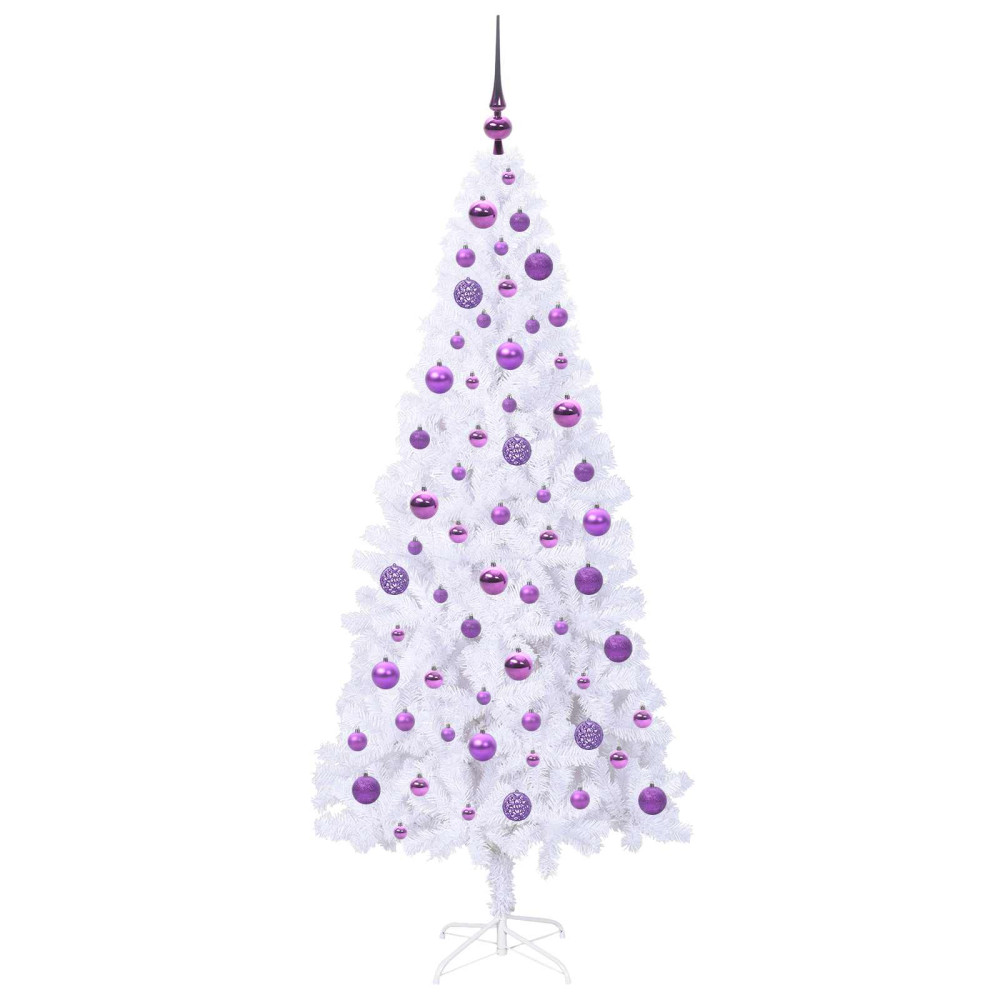 Produktbild för Konstgjord julgran med 300 LED-lampor Vit 180 cm PVC och stål