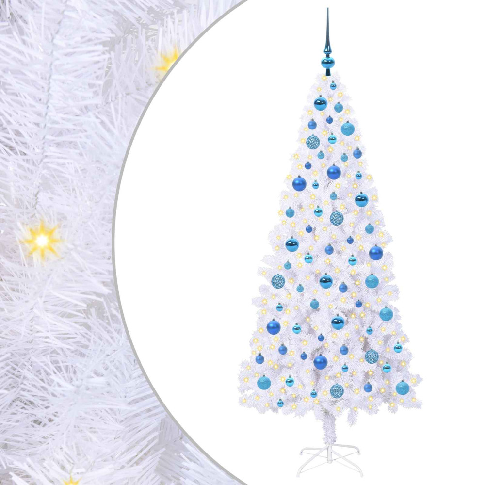 Produktbild för Konstgjord julgran med 300 LED-lampor Vit 180 cm PVC och stål