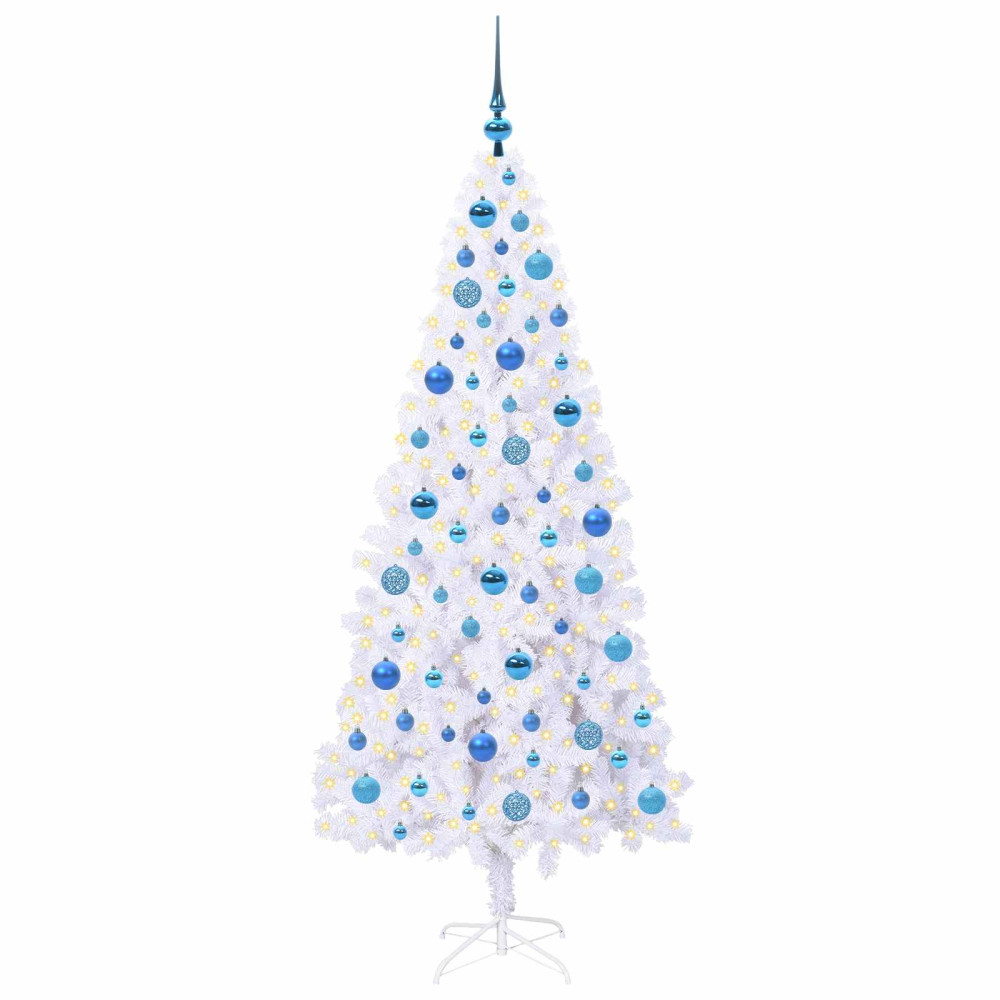 Produktbild för Konstgjord julgran med 300 LED-lampor Vit 180 cm PVC och stål
