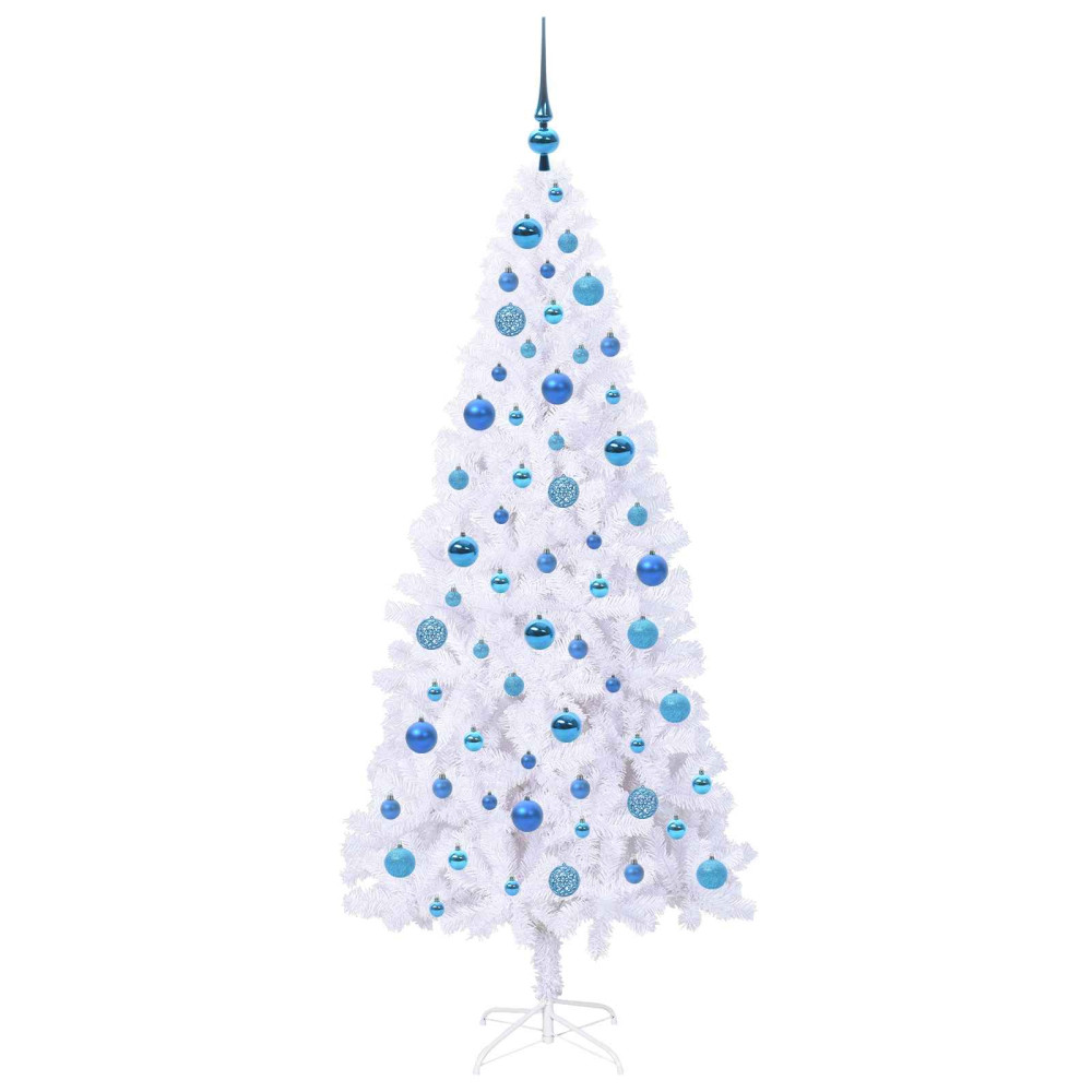 Produktbild för Konstgjord julgran med 300 LED-lampor Vit 180 cm PVC och stål