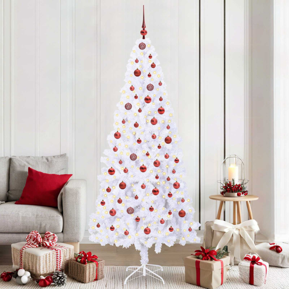 Produktbild för Konstgjord julgran med 300 LED-lampor Vit 210 cm PVC och stål