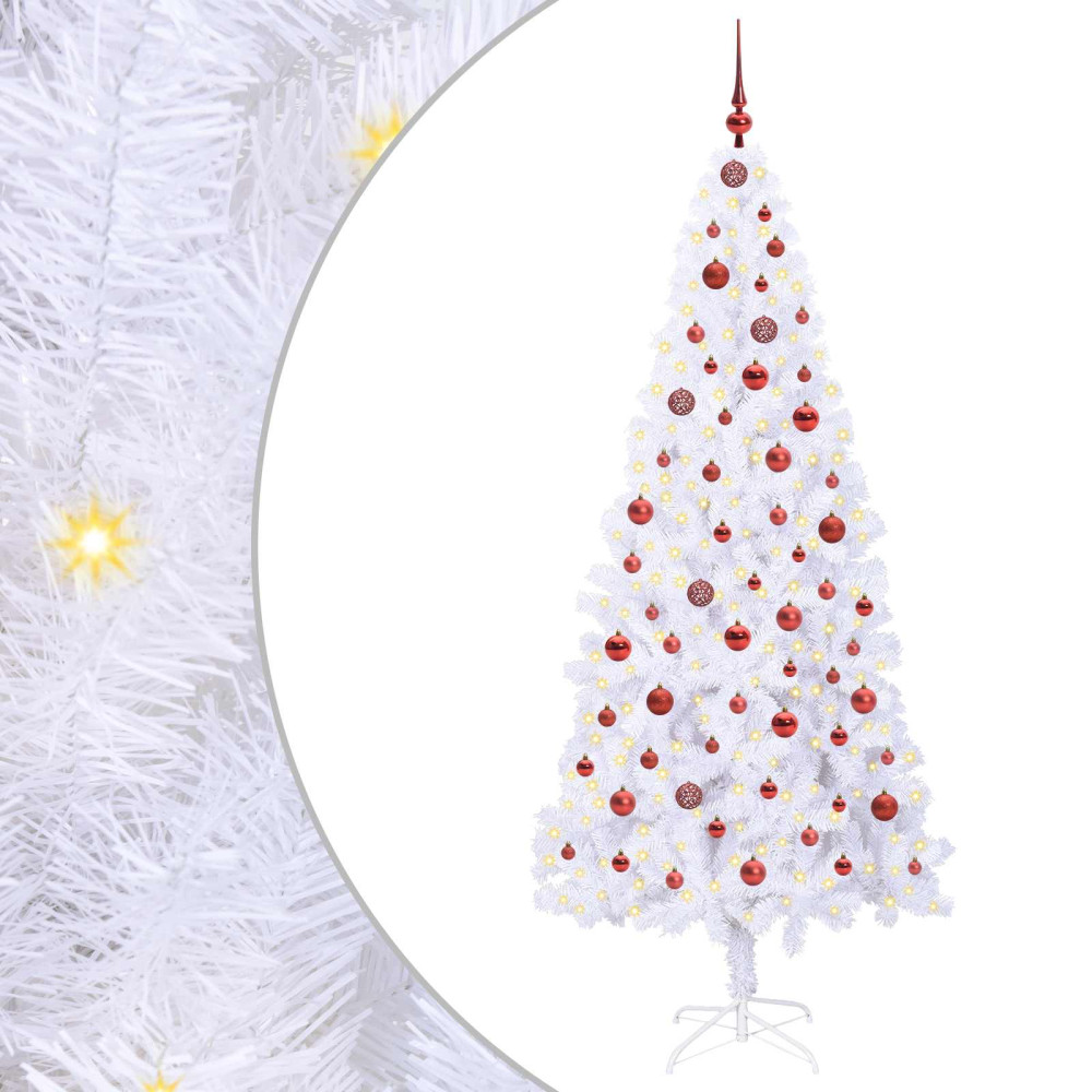 Produktbild för Konstgjord julgran med 300 LED-lampor Vit 210 cm PVC och stål