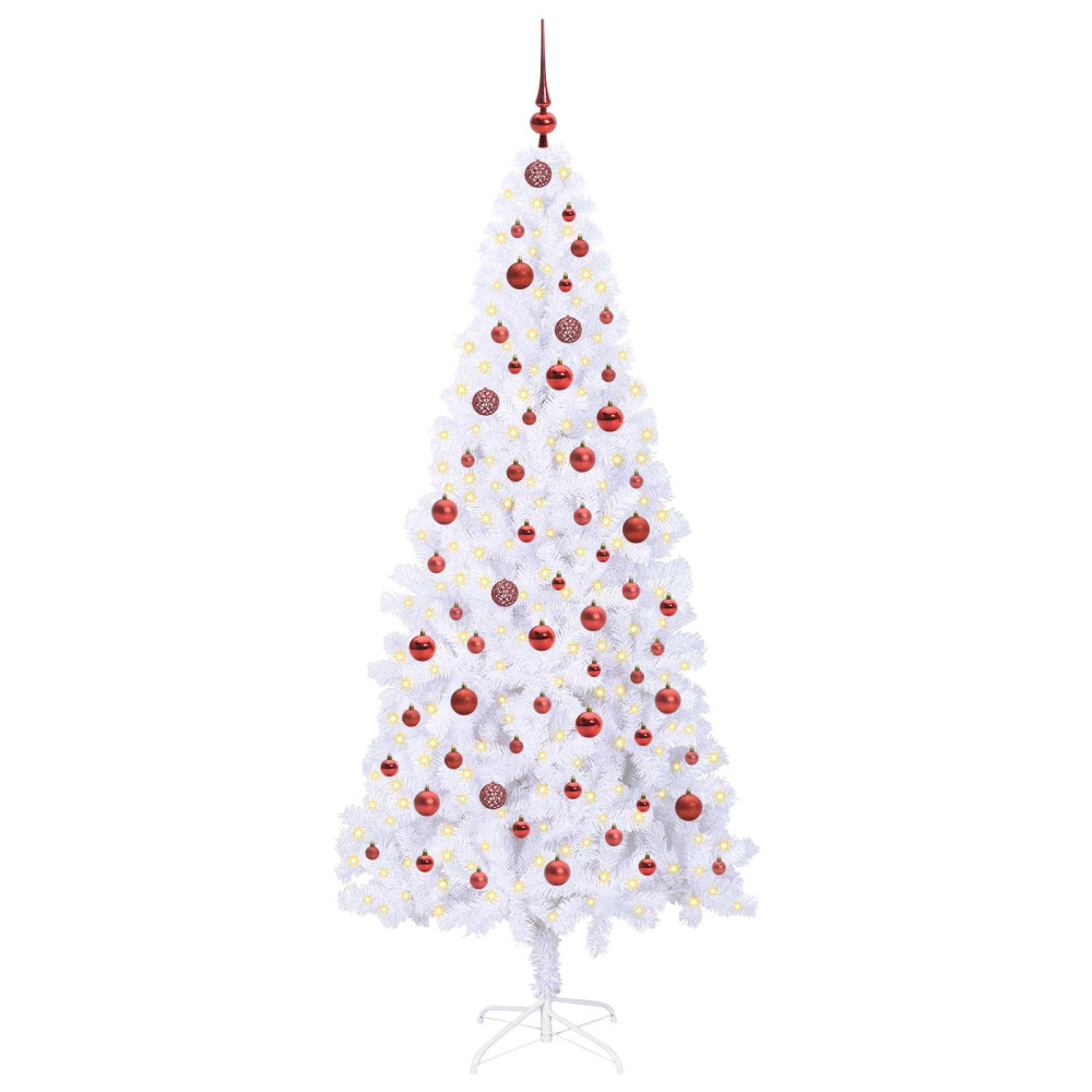 Produktbild för Konstgjord julgran med 300 LED-lampor Vit 210 cm PVC och stål