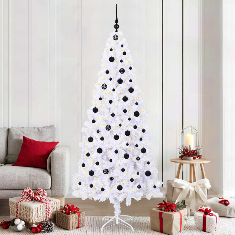 Produktbild för Konstgjord julgran med 300 LED-lampor Vit 210 cm PVC och stål