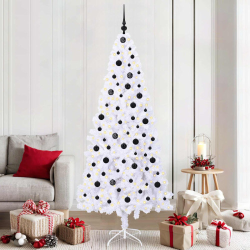 vidaXL Konstgjord julgran med 300 LED-lampor Vit 210 cm PVC och stål