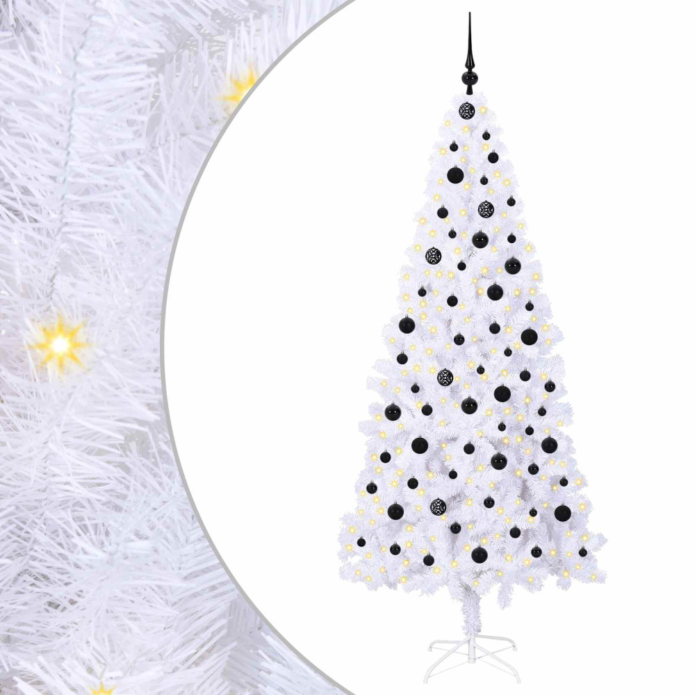 Produktbild för Konstgjord julgran med 300 LED-lampor Vit 210 cm PVC och stål
