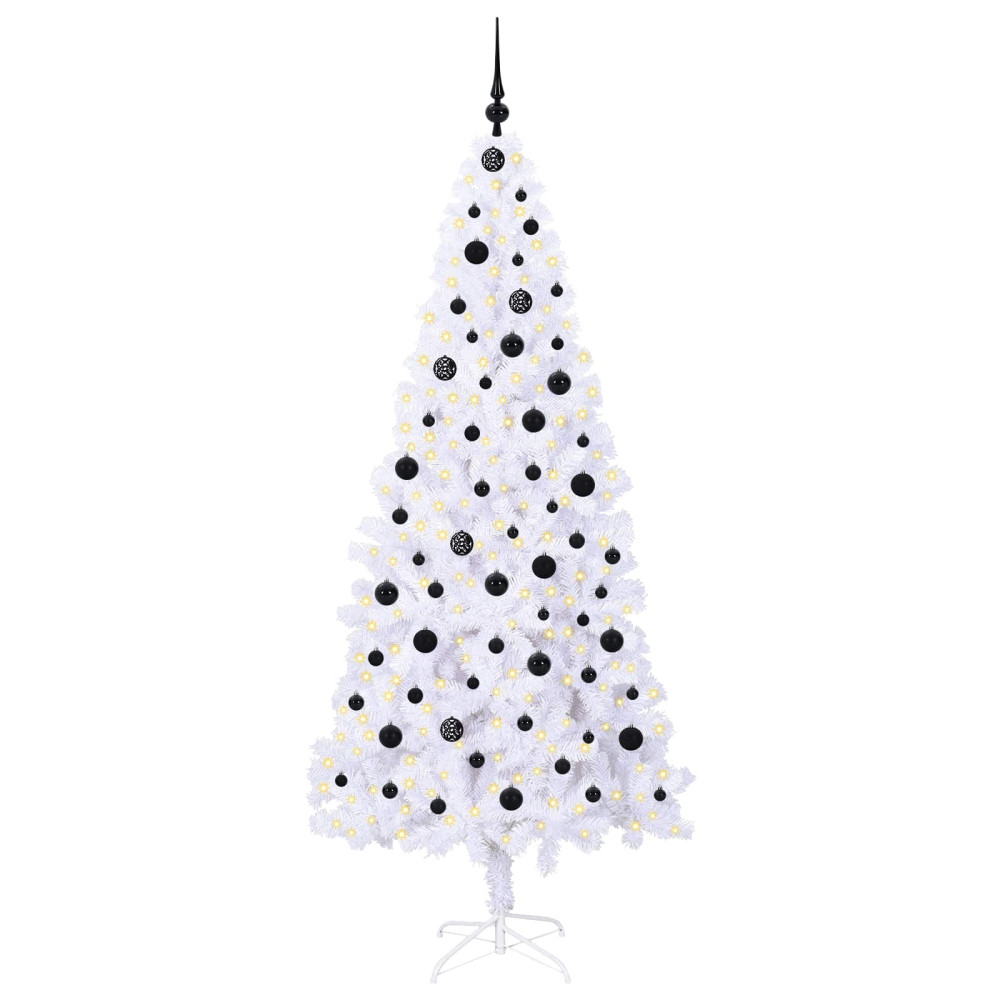Produktbild för Konstgjord julgran med 300 LED-lampor Vit 210 cm PVC och stål