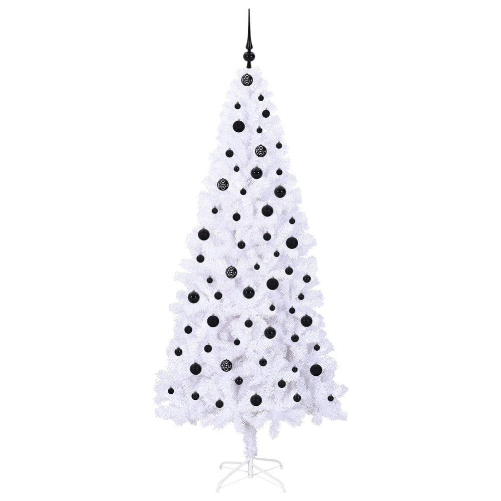 Produktbild för Konstgjord julgran med 300 LED-lampor Vit 210 cm PVC och stål