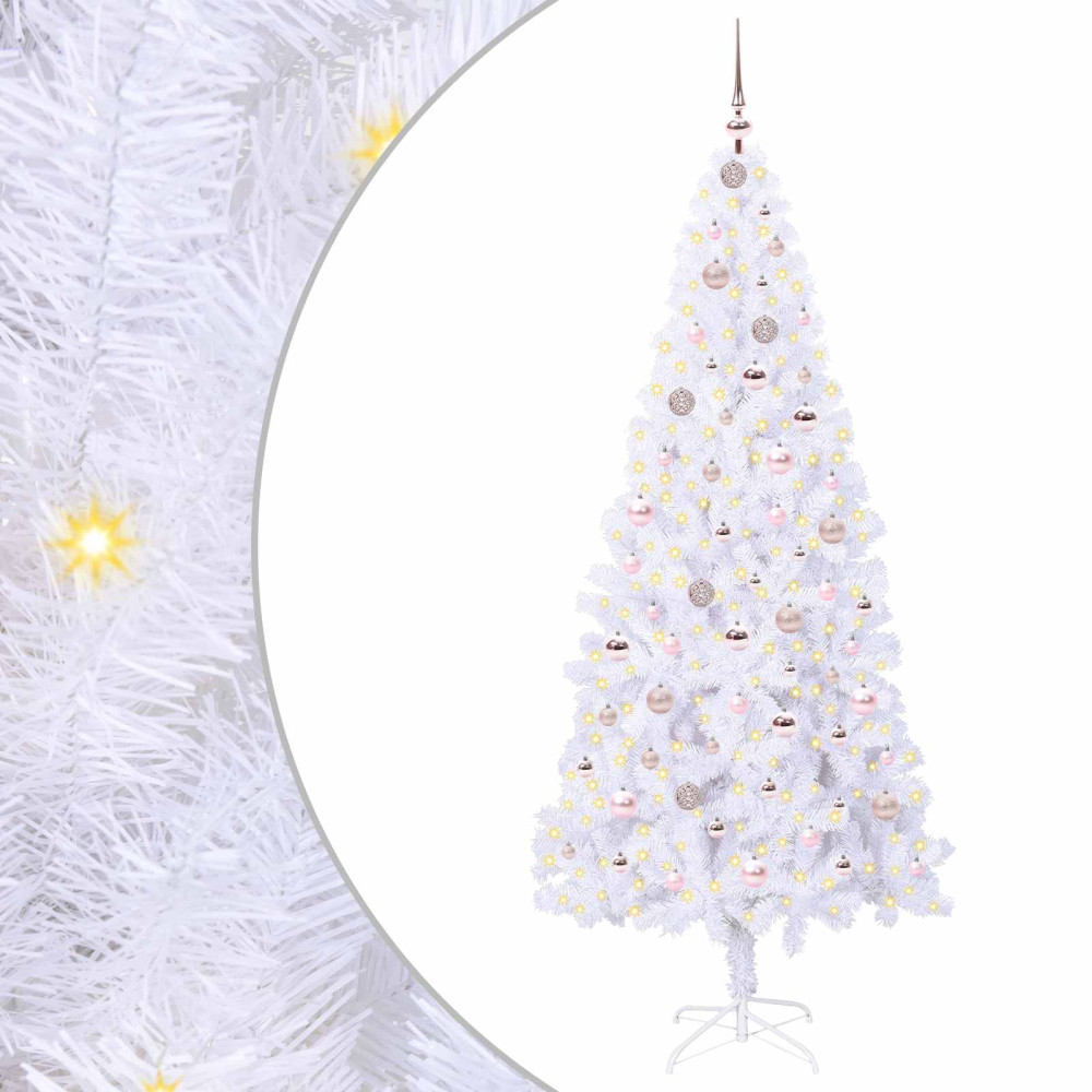 Produktbild för Konstgjord julgran med 300 LED-lampor Vit 210 cm PVC och stål