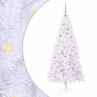 Produktbild för Konstgjord julgran med 300 LED-lampor Vit 210 cm PVC och stål