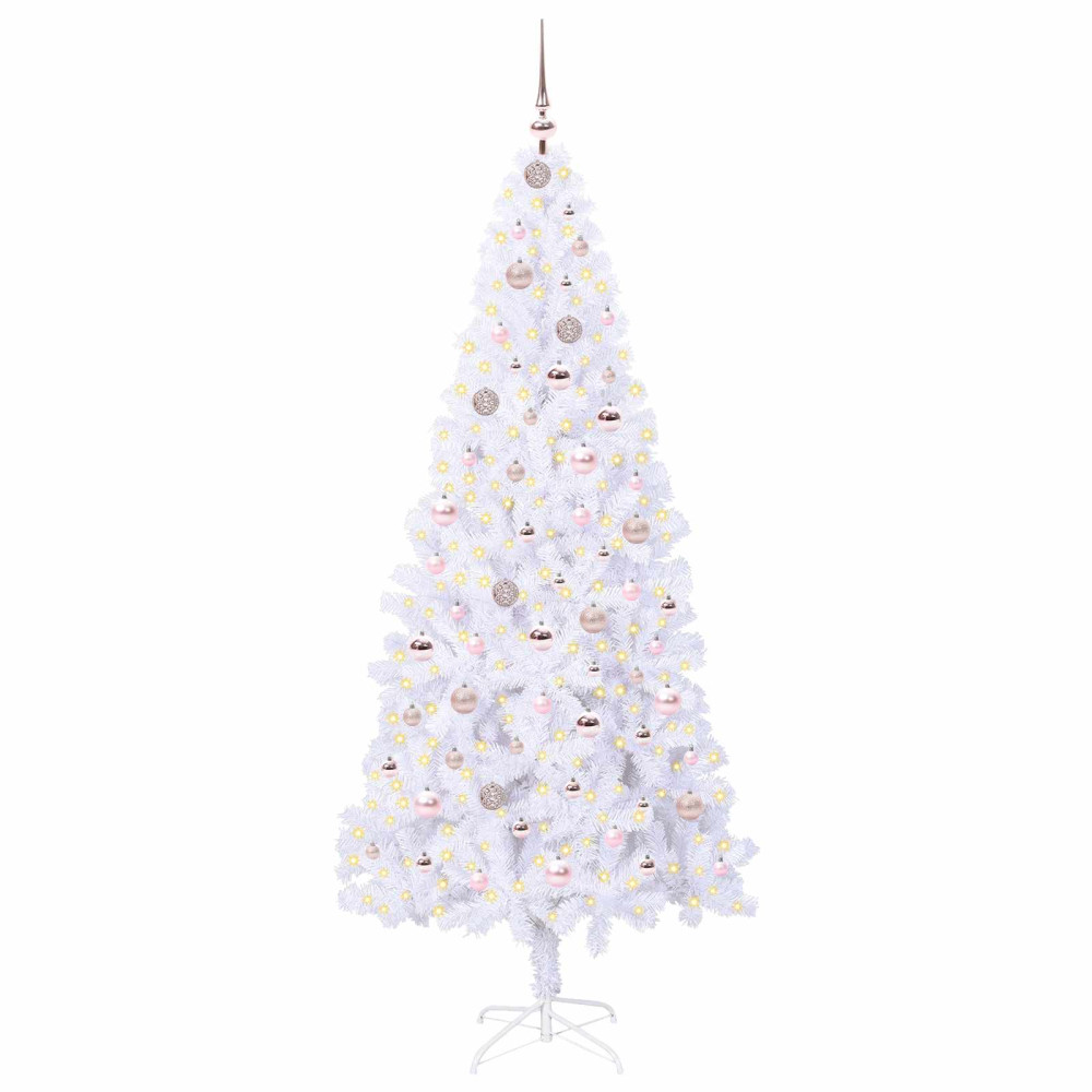 Produktbild för Konstgjord julgran med 300 LED-lampor Vit 210 cm PVC och stål