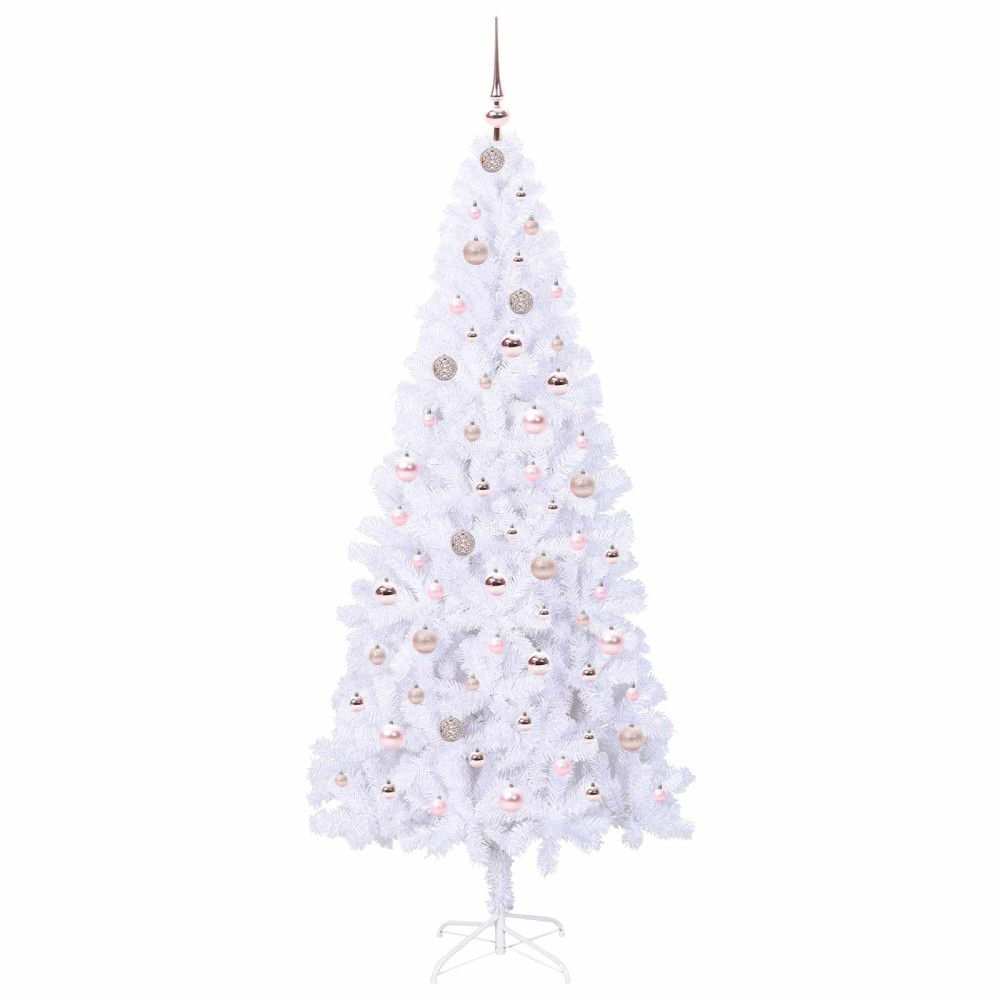 Produktbild för Konstgjord julgran med 300 LED-lampor Vit 210 cm PVC och stål
