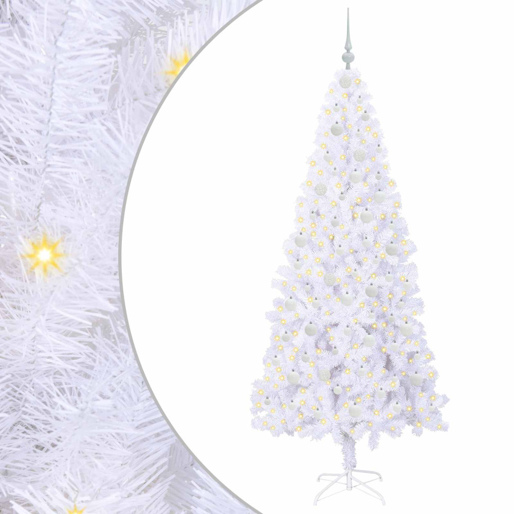 Produktbild för Konstgjord julgran med 300 LED-lampor Vit 210 cm PVC och stål