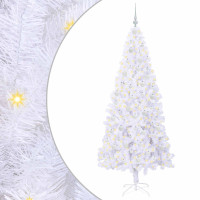Produktbild för Konstgjord julgran med 300 LED-lampor Vit 210 cm PVC och stål