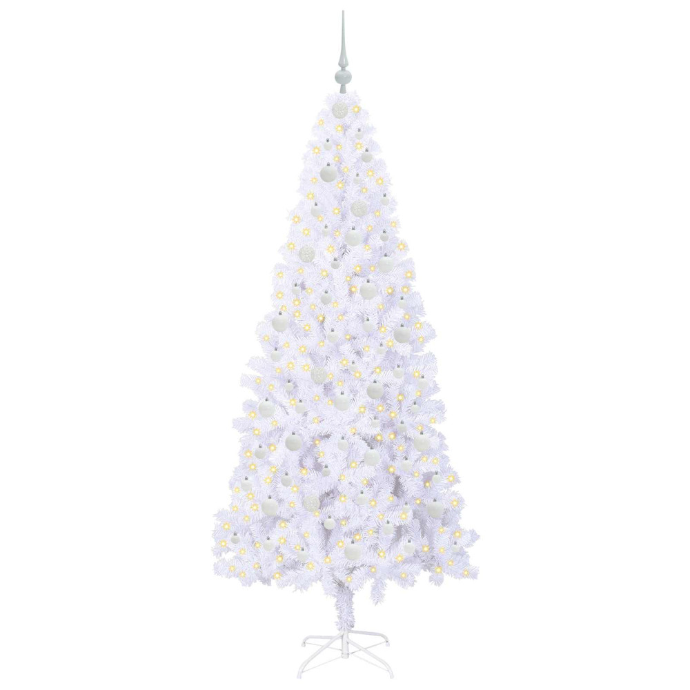 Produktbild för Konstgjord julgran med 300 LED-lampor Vit 210 cm PVC och stål