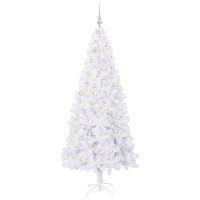 Produktbild för Konstgjord julgran med 300 LED-lampor Vit 210 cm PVC och stål