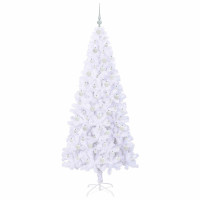 Produktbild för Konstgjord julgran med 300 LED-lampor Vit 210 cm PVC och stål