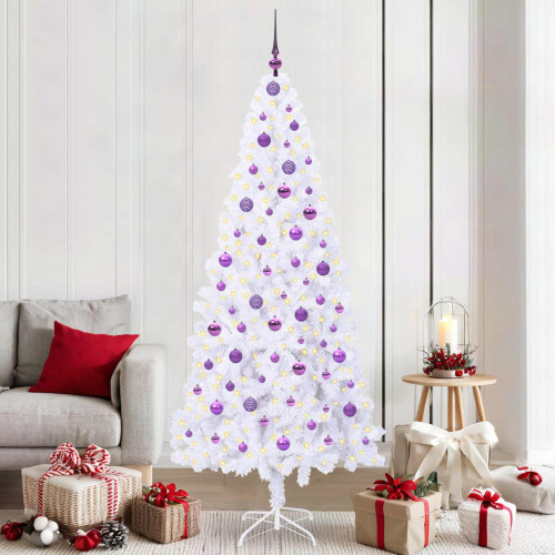 vidaXL Konstgjord julgran med 300 LED-lampor Vit 210 cm PVC och stål