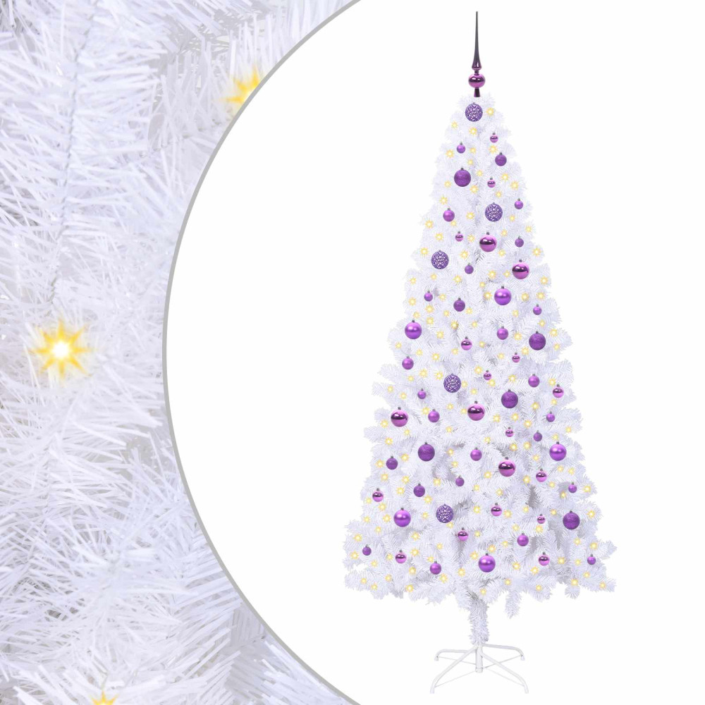 Produktbild för Konstgjord julgran med 300 LED-lampor Vit 210 cm PVC och stål