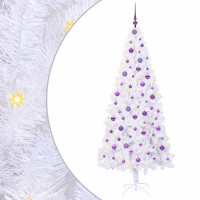 Produktbild för Konstgjord julgran med 300 LED-lampor Vit 210 cm PVC och stål