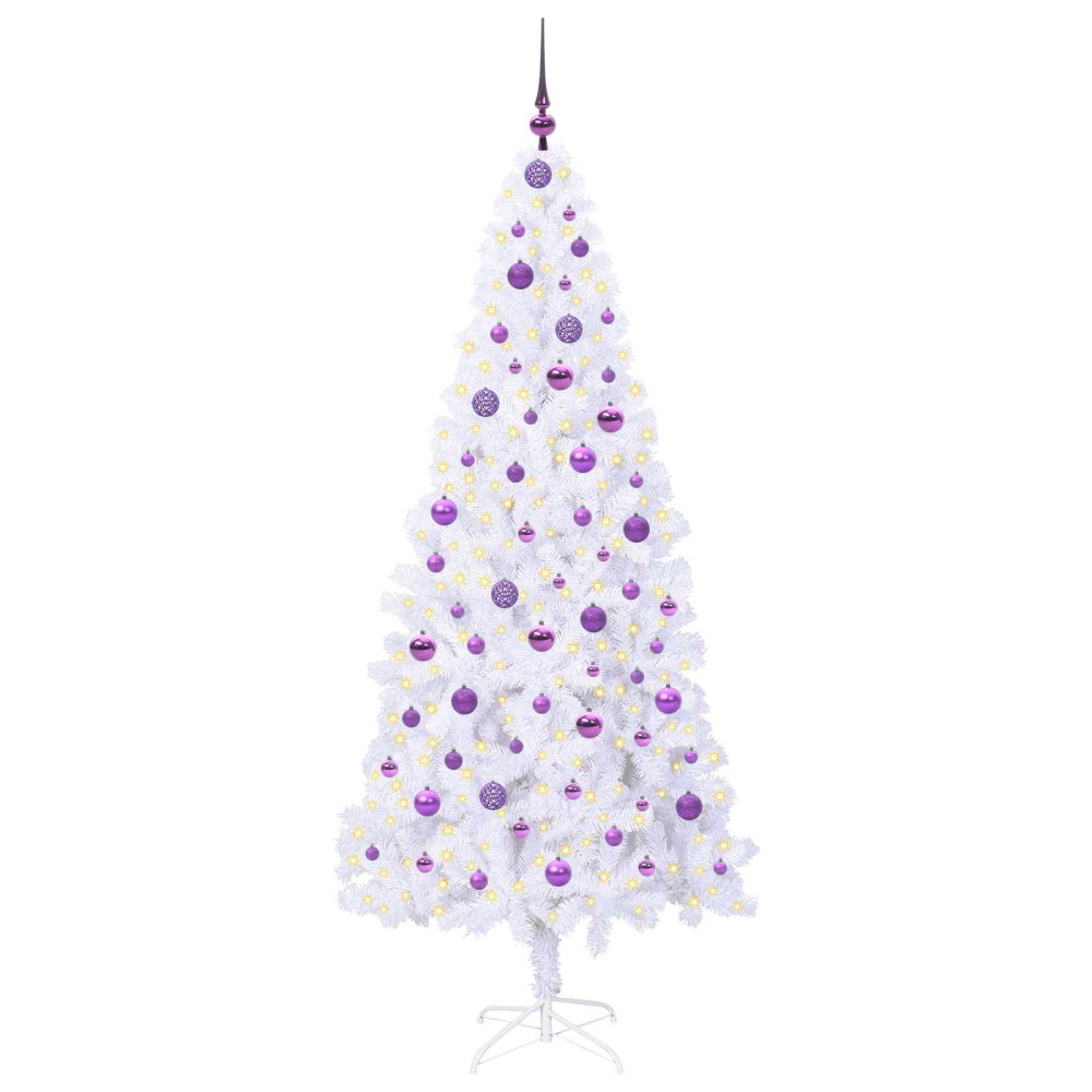 Produktbild för Konstgjord julgran med 300 LED-lampor Vit 210 cm PVC och stål