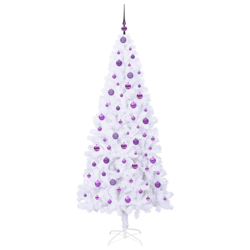 Produktbild för Konstgjord julgran med 300 LED-lampor Vit 210 cm PVC och stål