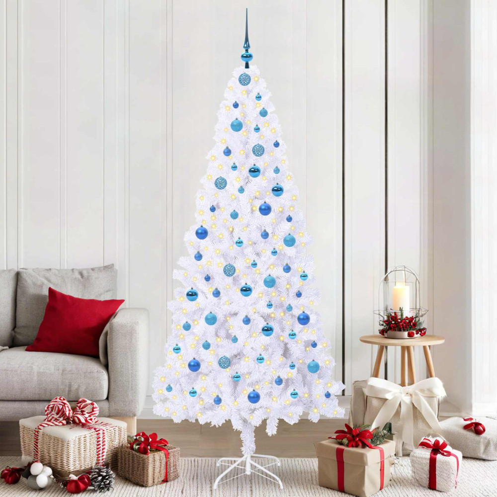 Produktbild för Konstgjord julgran med 300 LED-lampor Vit 210 cm PVC och stål