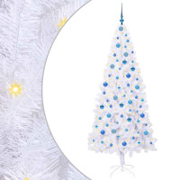 Produktbild för Konstgjord julgran med 300 LED-lampor Vit 210 cm PVC och stål