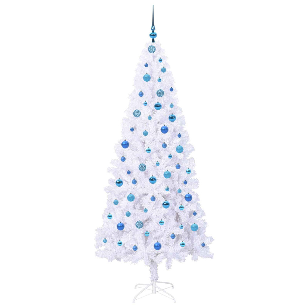 Produktbild för Konstgjord julgran med 300 LED-lampor Vit 210 cm PVC och stål