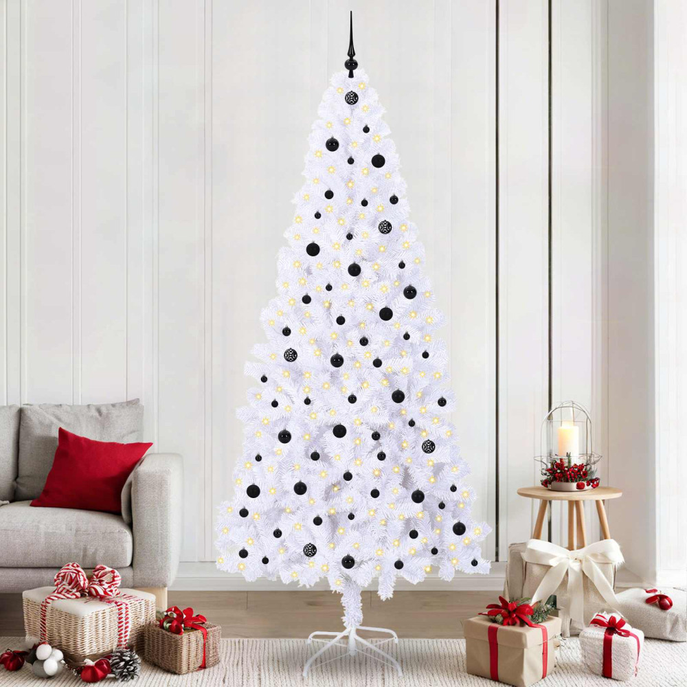 Produktbild för Konstgjord julgran med 300 LED-lampor Vit 240 cm PVC och stål