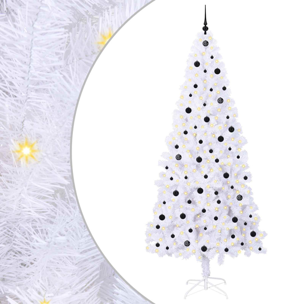 Produktbild för Konstgjord julgran med 300 LED-lampor Vit 240 cm PVC och stål