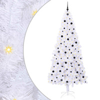 Produktbild för Konstgjord julgran med 300 LED-lampor Vit 240 cm PVC och stål