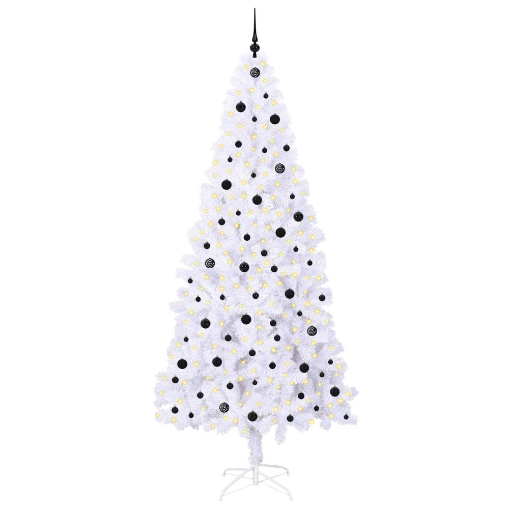 Produktbild för Konstgjord julgran med 300 LED-lampor Vit 240 cm PVC och stål