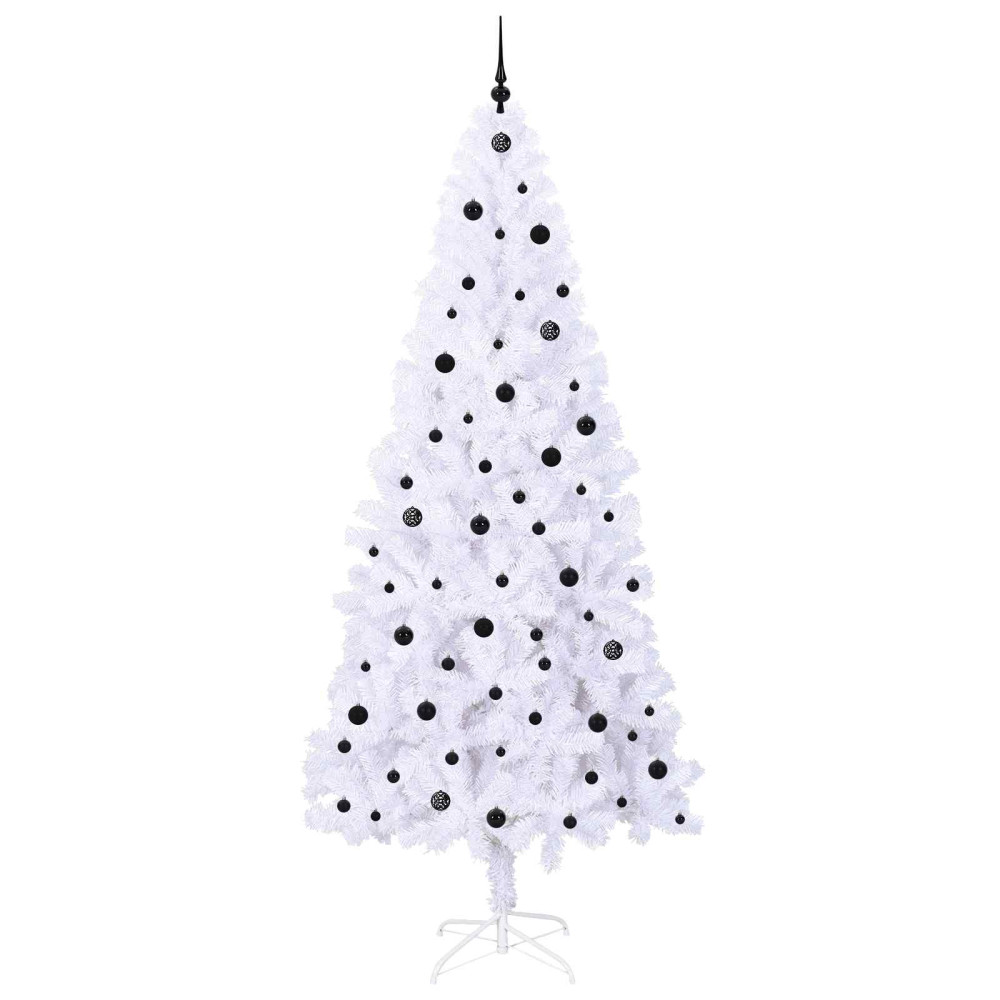 Produktbild för Konstgjord julgran med 300 LED-lampor Vit 240 cm PVC och stål
