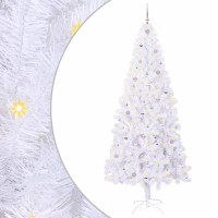 Produktbild för Konstgjord julgran med 300 LED-lampor Vit 240 cm PVC och stål