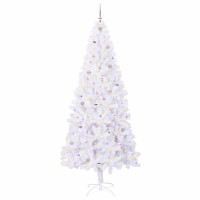 Produktbild för Konstgjord julgran med 300 LED-lampor Vit 240 cm PVC och stål