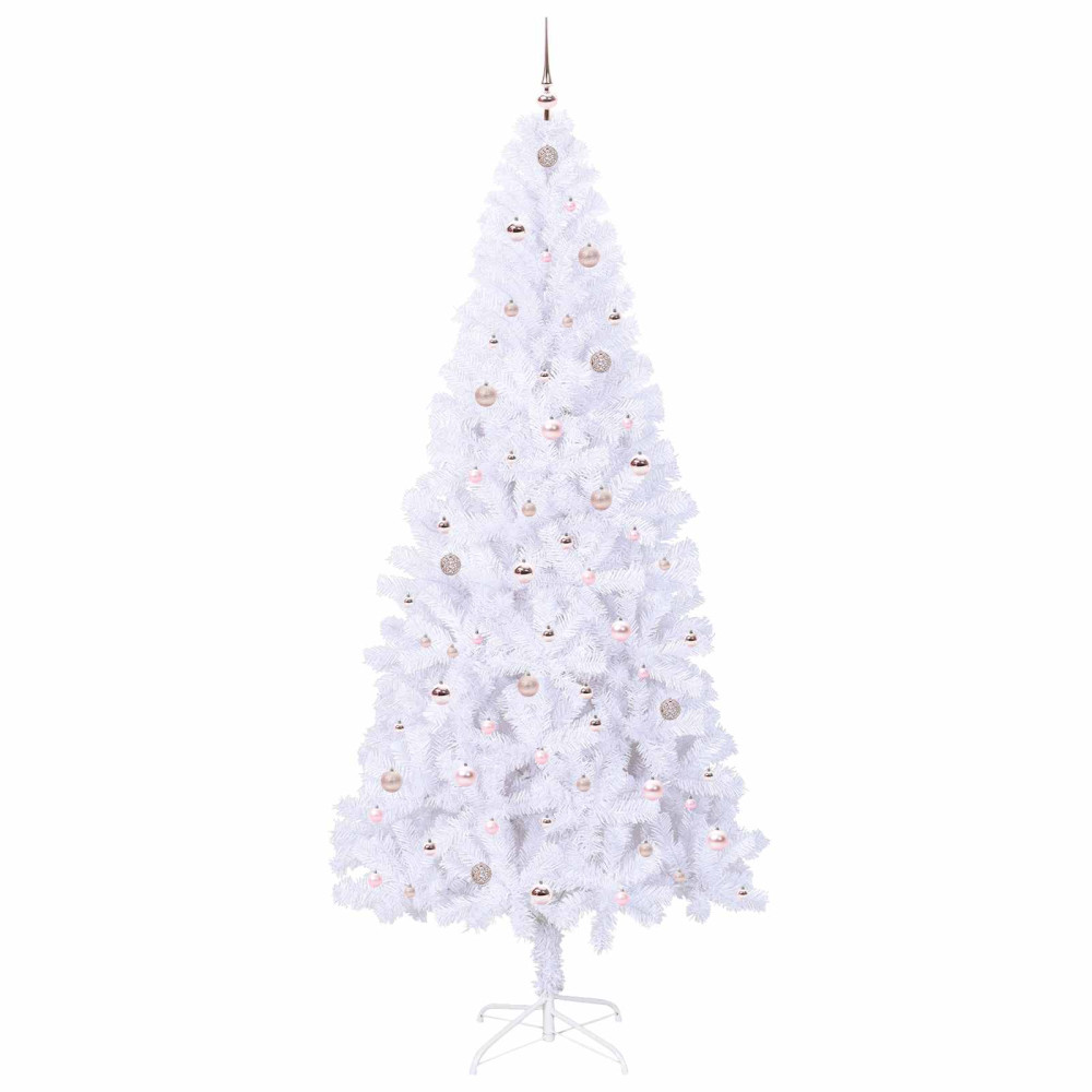 Produktbild för Konstgjord julgran med 300 LED-lampor Vit 240 cm PVC och stål
